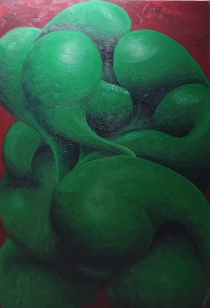 GREEN_LOVERS: Studio dei volumi e delle ombre. Posa monocromatica. Pennellate vibranti.  

1994 Olio su Tela 70x100cm 