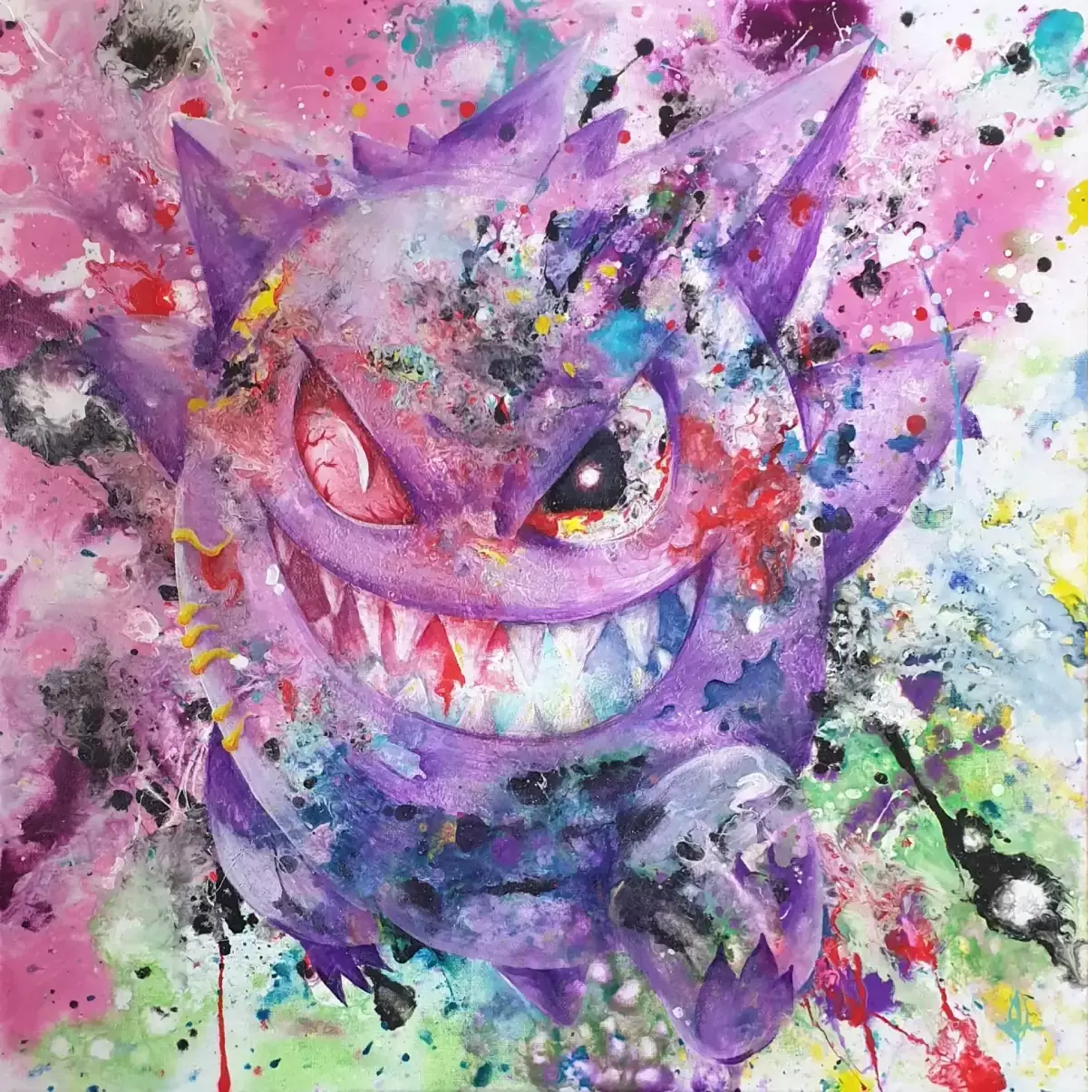 GENGAR: Libera reinterpretazione del soggetto iconico. Colori anime caleidoscopici, rispetto della personalità del soggetto. Rivisitazione del lato oscuro. 